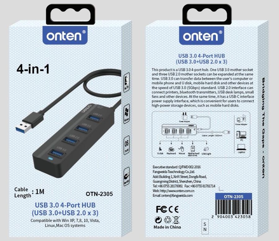 ONTEN OTN-2305 USB 3.0 4-Port HUB(USB 3.0+USB 2.0 x 3)