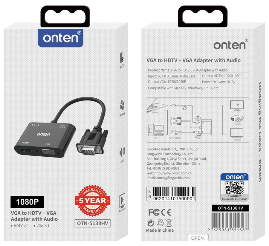 ONTEN OTN-5138HV VGA to HDMI+VGA adapter