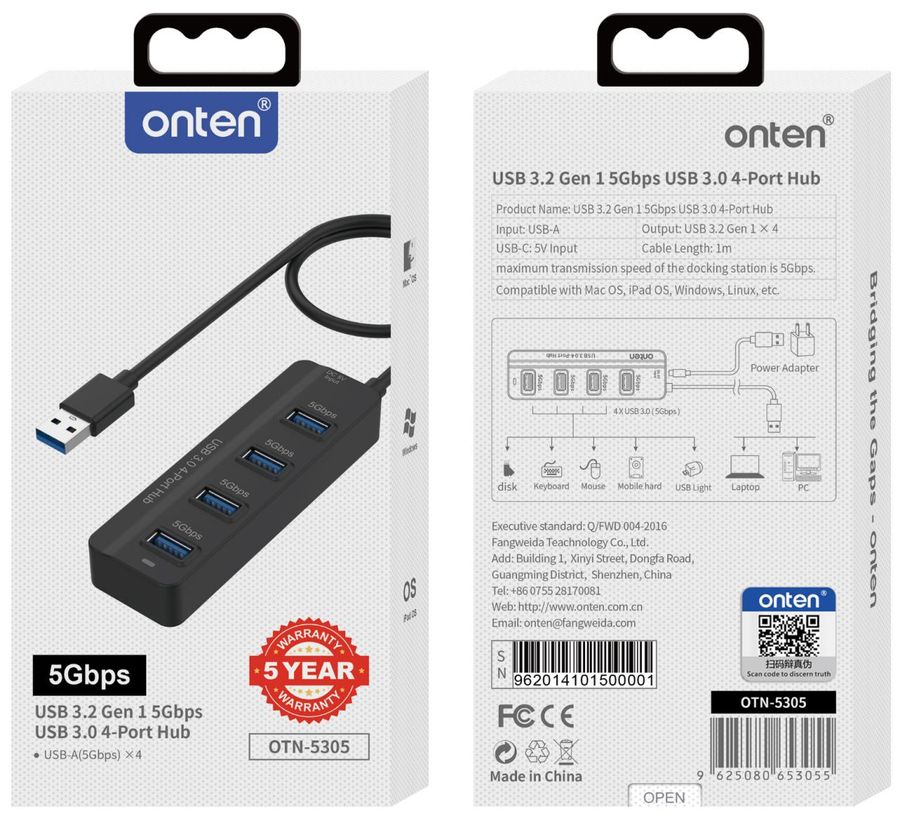 ONTEN OTN-5305 4-in-1 USB 3.0 4-Port HUB