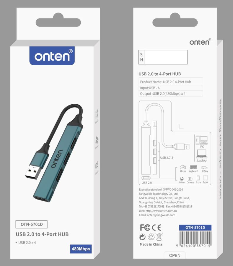 ONTEN OTN-5701D 4-Port HUB USB 2.0 4-Port HUB