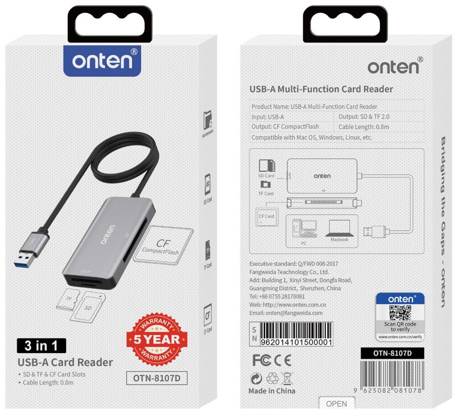 ONTEN OTN-8107D 3 in 1 Multi-function Card Reader