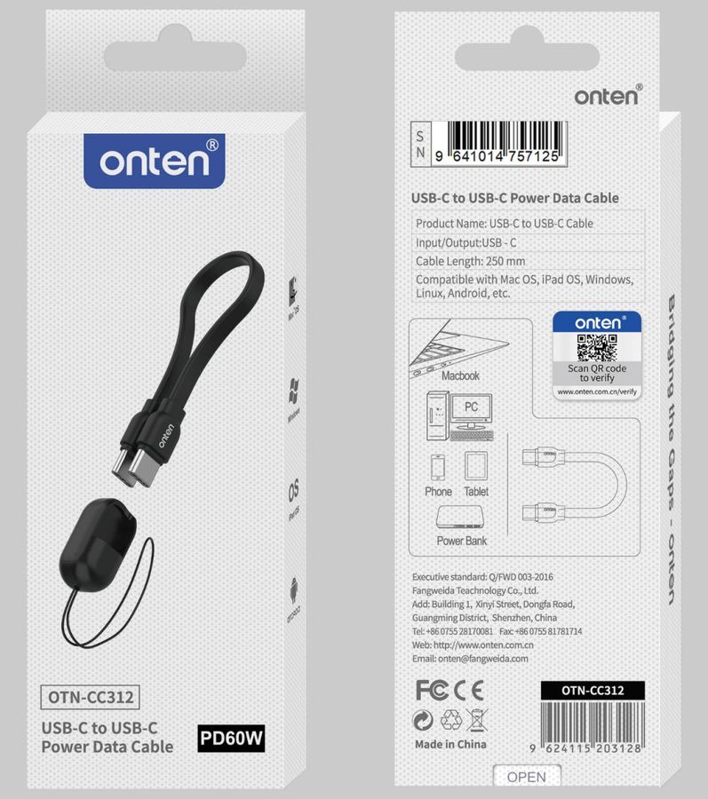 ONTEN OTN-CC312 USB-CC CC charging cable : PD65W