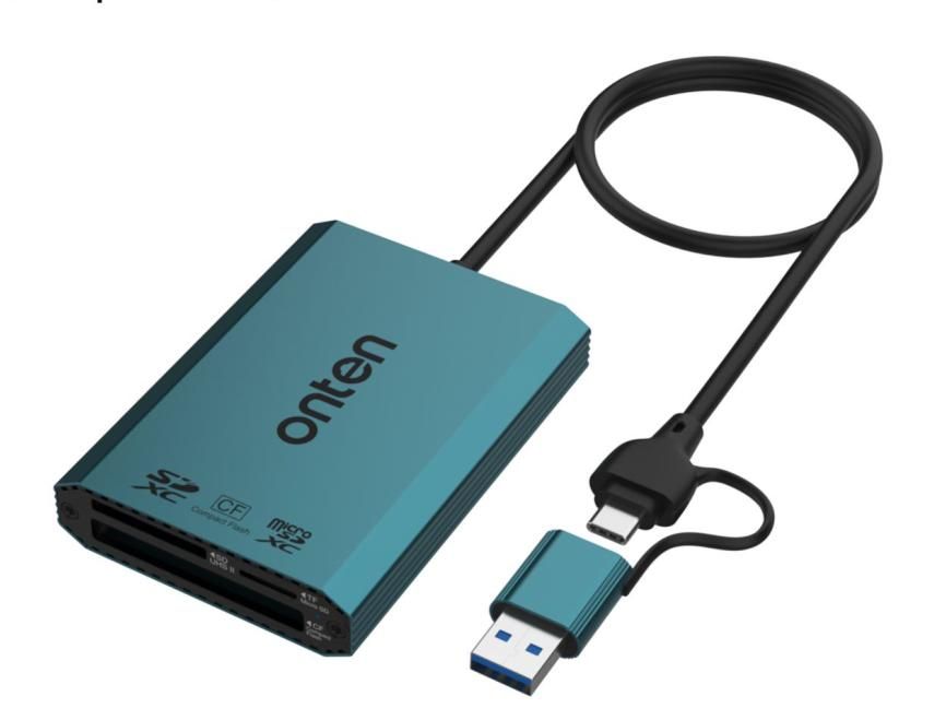 ONTEN OTN-KSS CF (Compact Flash)& SDXC & Micro SDXC Card Reader USB 3.2 Gen 1 5Gbps Support : USB-C or USB-A CF, SD 4.0