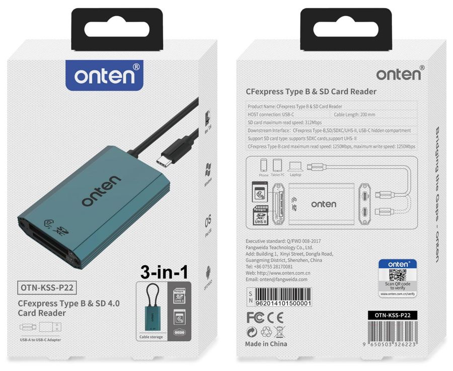 ONTEN OTN-KSS CFexpress Type B &SD Card Reader CFexpress Type-B