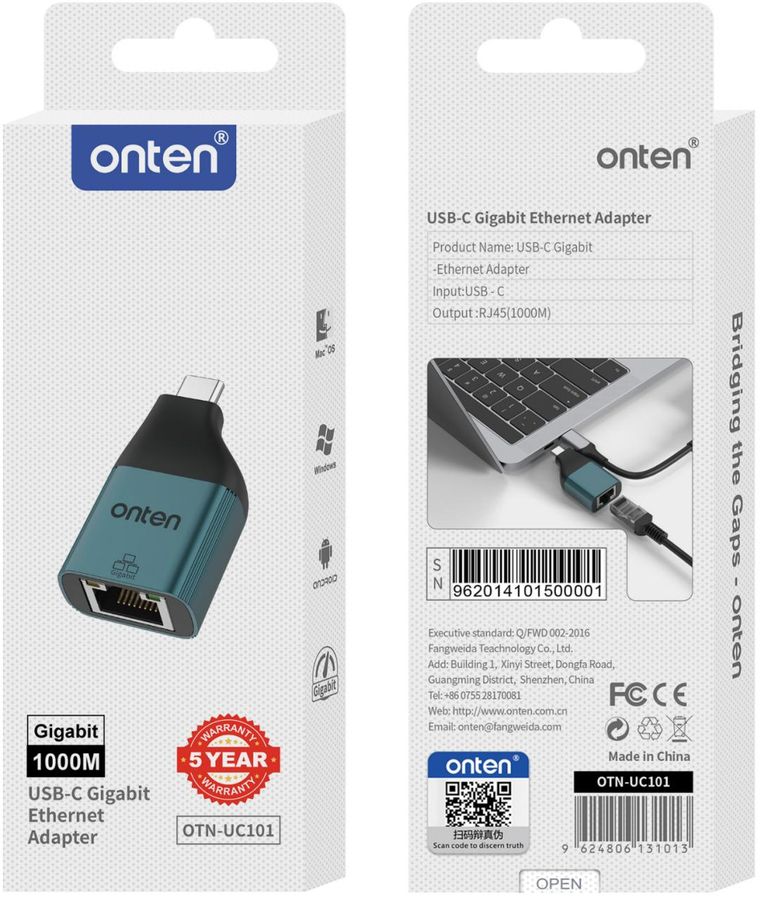 ONTEN OTN-UC101 USB-C to RJ45 1000M