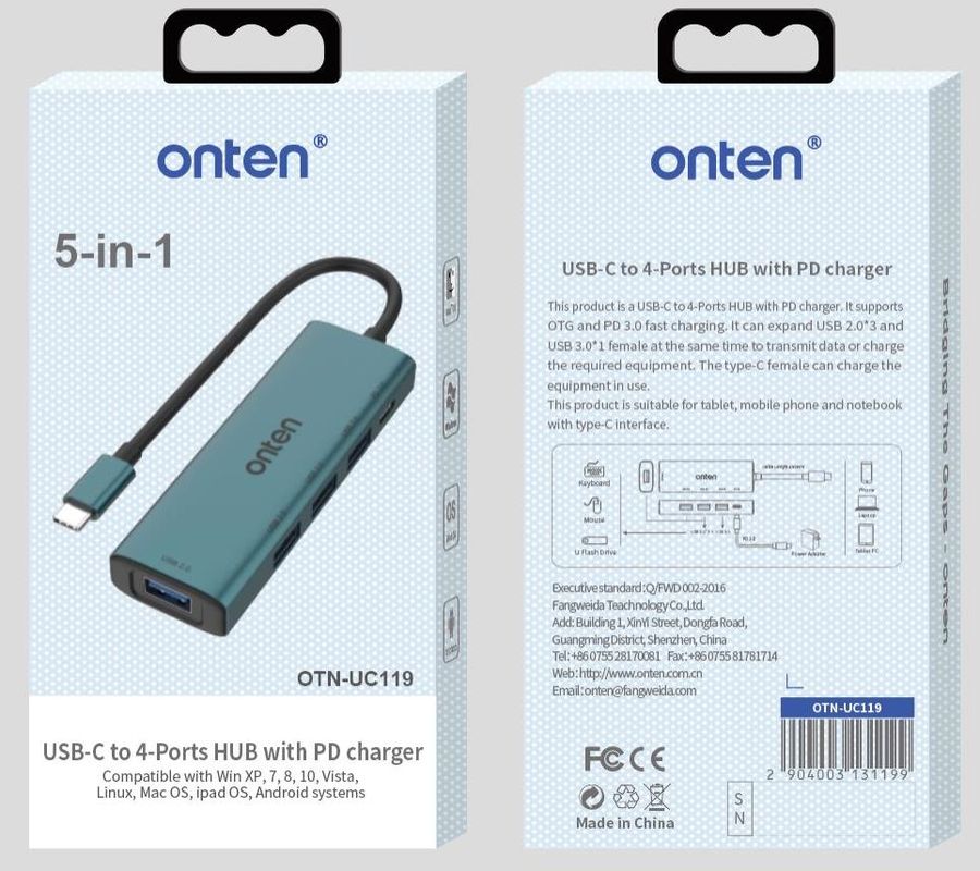 ONTEN OTN-UC119 5-in-1 USB-C to 4-Port USB Hub (USB 3.0+USB 2.0*3) USB-C to 4