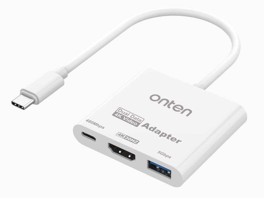 ONTEN OTN-UC302 3 -in- 1 USB-C to HDMI 4K@30Hz Adapter with Dual Data Hub USB-C