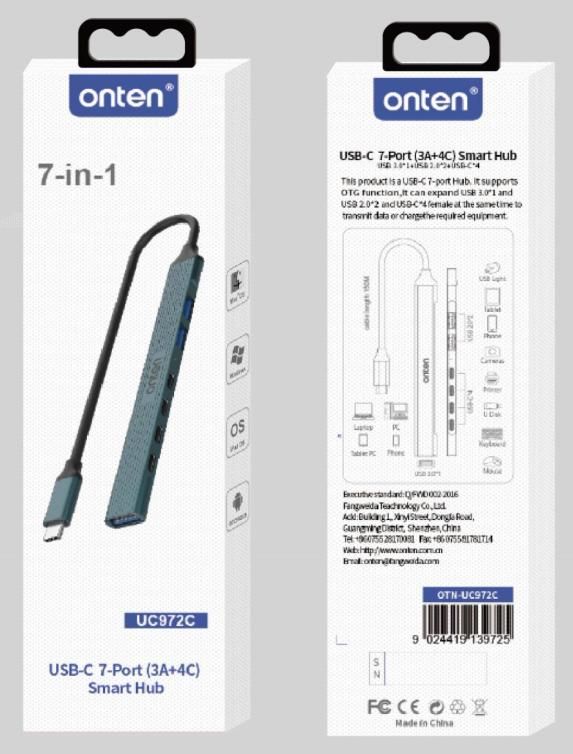 ONTEN OTN-UC972C USB-C 7-Port (3A+4C) Smart Hub USB-C