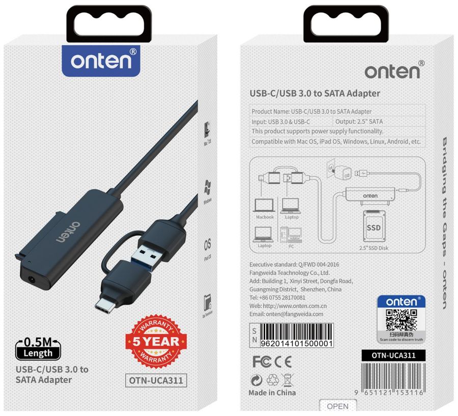 ONTEN OTN-UCA311 USB-C & USB 3.0 to SATA adapter