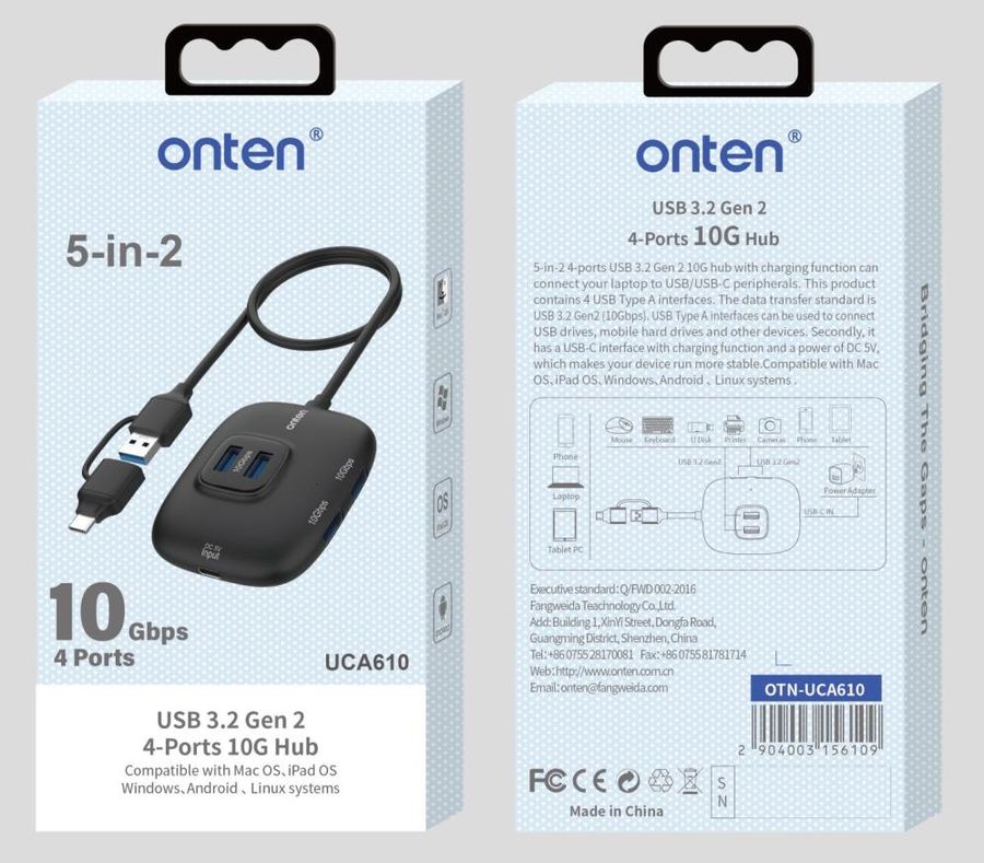 ONTEN OTN-UCA610 Type- C/USB 3.1 Gen1 10G HUB