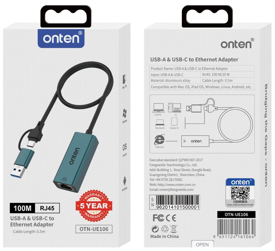 ONTEN OTN-UE106 USB to Ethernet Adapter USB