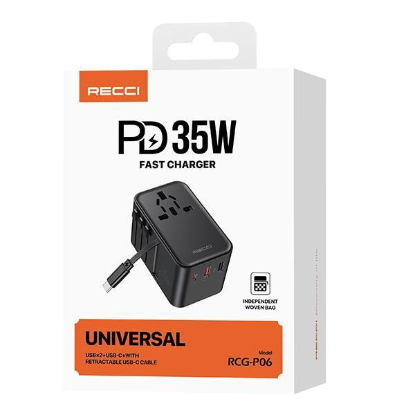 RECCI RCG-P06 Globalpass 35W Retractable cable Fast charger Multifunctional/ Universal Charger