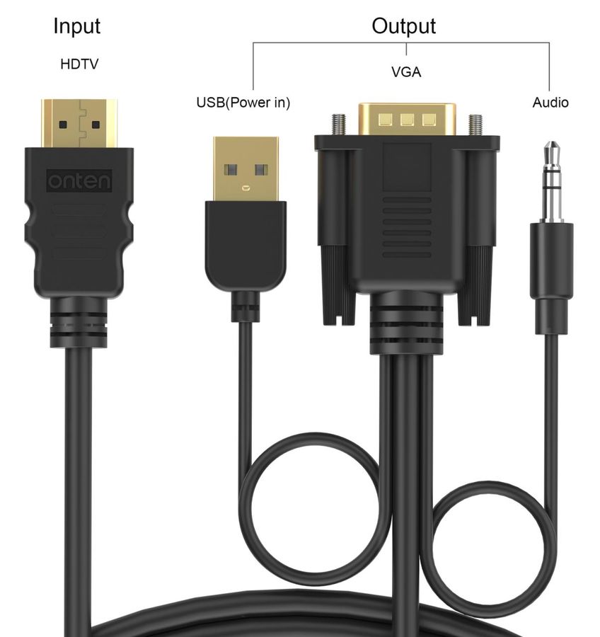 ONTEN OTN-5167S HDMI Male (Input) to VGA Male (Out) Cable 2K60hz Notice: HDMI is for the device side, and VGA is for the