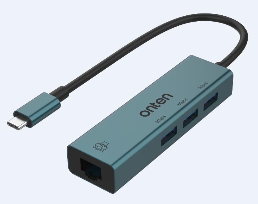 ONTEN OTN-9593 USB-C to 3-Ports USB 3.0 Hub with Gigabit Ethernet Adapter
