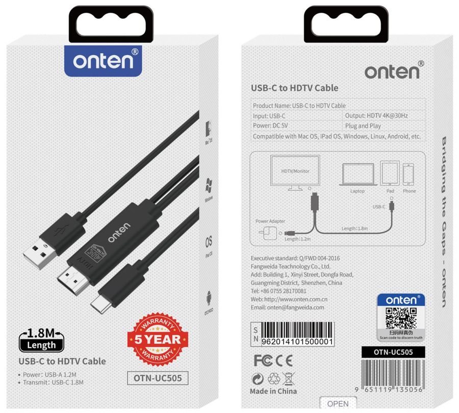 ONTEN OTN-UC505 )/Type-C to HDMI Cable